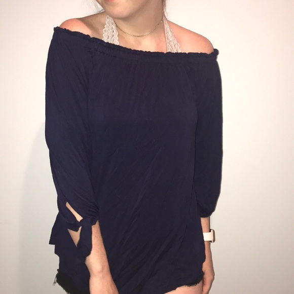 Navy Off the Shoulder Long Sleeve - Picture 1 of 1